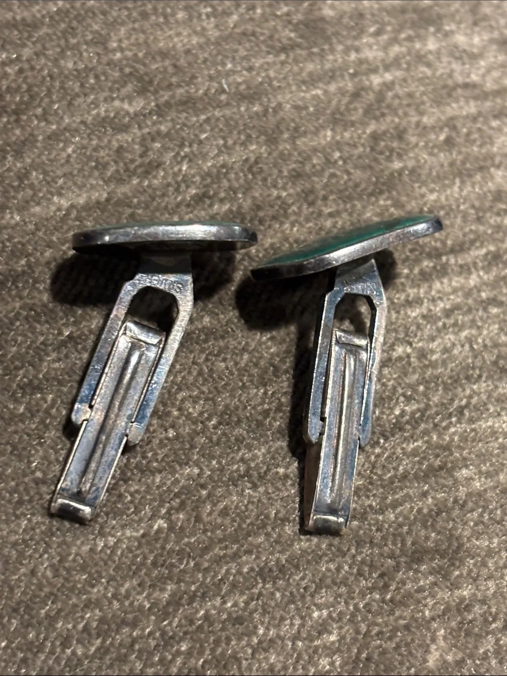 Real Silver Green Enamel Men’s Cufflinks Vintage Mid Century Modern Minimalist